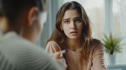 Obraz premium woman with mental health problems is consulting. psychiatrist is recording the patient's condition for treatment. encouragement, love and family problem, bipolar , depression patient, protect suicide