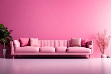 Modern living room with sofa in pink background