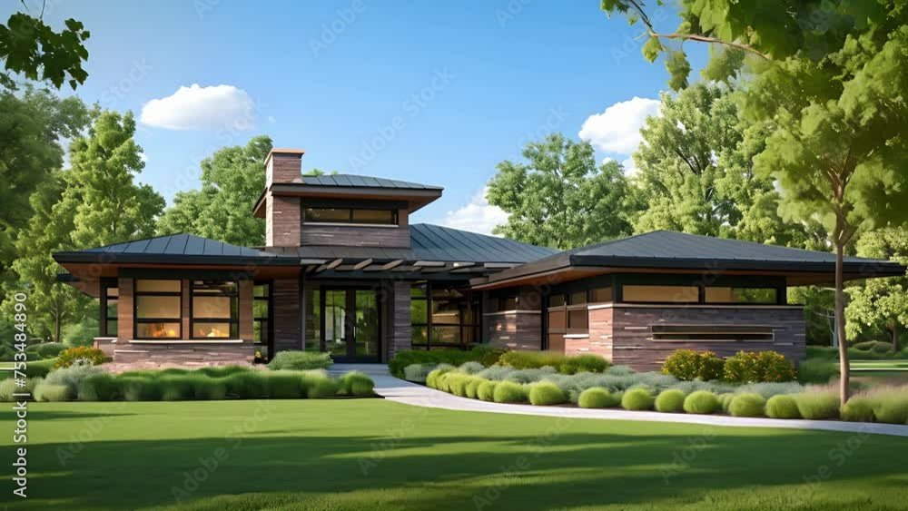 Poster drawing from the clic elements of prairie architecture this home boasts a strong horizontal emphasis