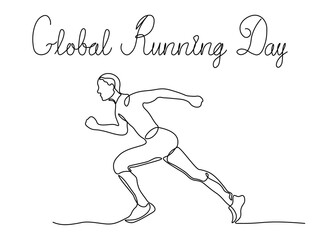 Global Running Day. running man runner,continuous single line art hand drawing sketch