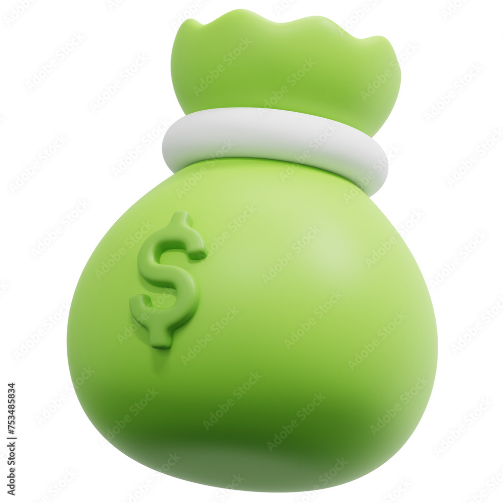 Sticker money bag 3d render icon illustration