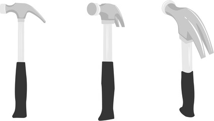 Simple 2D illustration drawing light grey hammer turnaround object hammer side, hammer back, hammer front, diy project repairman house
