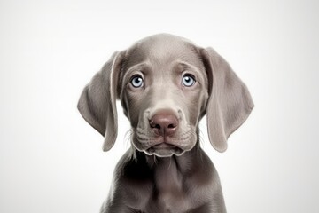 puppy of a Weimar hunting dog on a white background. breed of a setter dog. Weimaraner.