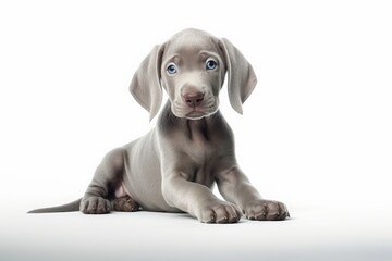 a grey weimaraner puppy on a white background. a pet. a breed of dog.