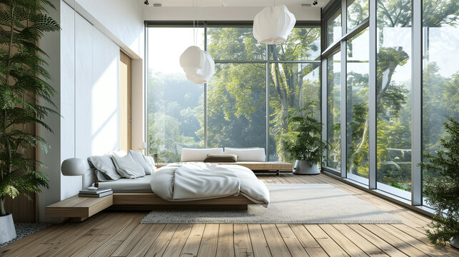 Fototapeta living room with a window and modern light bulb on roof