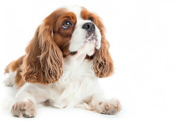 King Charles spaniel, an adult dog on a white background. a purebred thoroughbred pet. breed.
