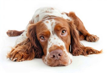 Russian spaniel, an adult dog on a white background. a purebred thoroughbred pet. breed.