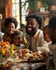 Fototapeta na wymiar A joyful Black family gathering in a warm, inviting home