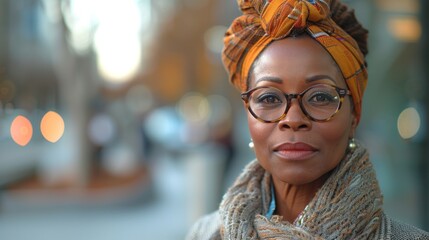 Fototapeta premium A woman wearing glasses and a yellow head scarf