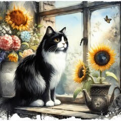 Sitting Pretty: Charming Cat Illustration in Soft Watercolor Hues