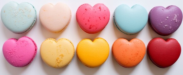 Fototapeta na wymiar Heart-shaped macarons in pastel tones, perfect for Valentine's, weddings, and romantic occasions