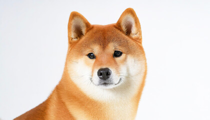 Front view of Shiba dog face taken against a white background