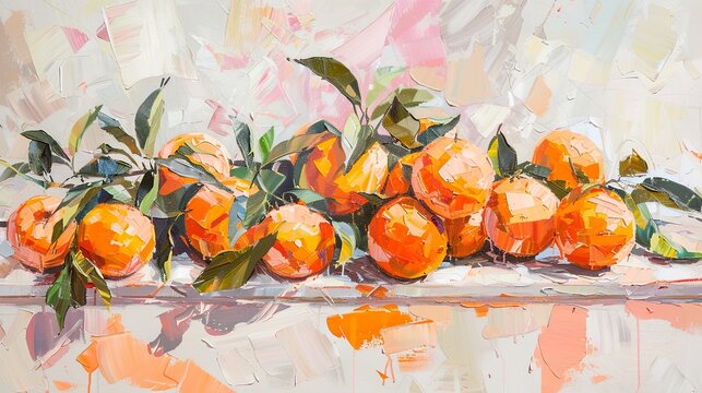 Vibrant Oranges on Branch Oil Painting
