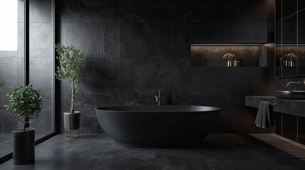 Luxurious bathroom in black tone - obrazy, fototapety, plakaty