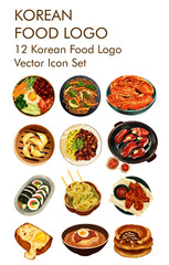 Korean food logo vector icon set 