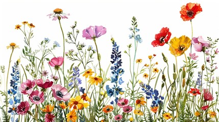 Vibrant Watercolor Meadow Flowers Illustration