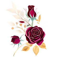 Roses with golden branches and leaves illustration 