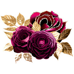 Roses with gold detail and leaves illustration 