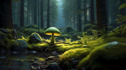 Image of many growing mushrooms in the forest