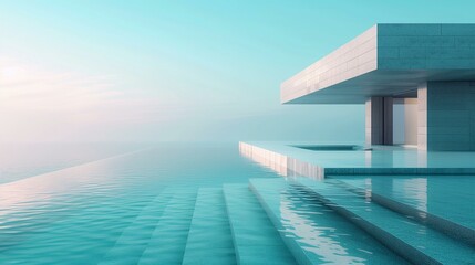 Fototapeta na wymiar Modern Overwater Villa with Infinity Pool at Dusk