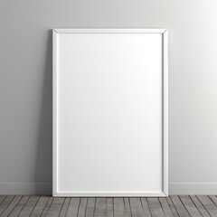 Blank Poster on Grey Wall with Frame Mockup. White Template for Photo and Design with Paper
