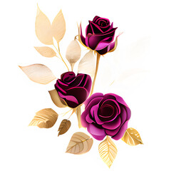 Dark pink roses with golden leaves
