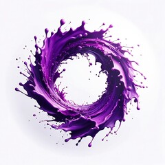 Purple colour splash in motion forming circle on white background