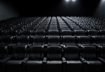A cinema movie theater featuring rows of black seats against a black background, creating a classic cinematic atmosphere by ai generated