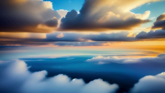 The dynamic dance of puffy clouds across a bright blue sky is beautifully captured in a time-lapse video. Nature movement concept. High-quality video. Timelapse. Cloudscape background. 4K.
