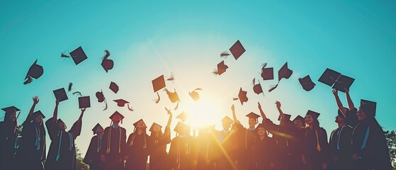 Students throwing their caps skyward upon graduation