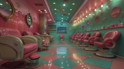 Vintage Pink Salon Interior with Retro Decor