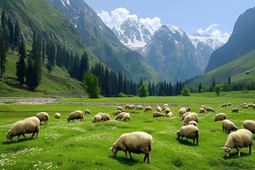 Obraz premium Group of Sheep in the Pasture