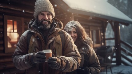 A Smiling Winter Couple Sharing a Mug of Warmth