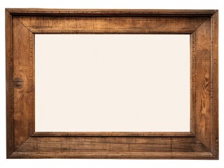 Rustic Wood Photo Frame Isolated on Rough Brown Background. Retro Decoration Element for Your