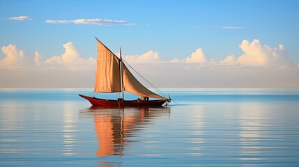 Calm Waters of Zanzibar: Traditional African Dhow Sailing in Serene Indian Ocean - obrazy, fototapety, plakaty