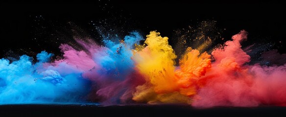 Vibrant Explosion of Colorful Powder Dust against a Black Background - Captivating Abstract Artwork for Creative Design Use