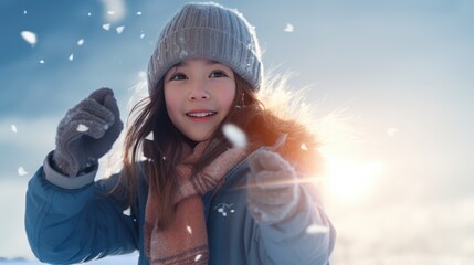 A Happy Little Girl Playing in the Snow