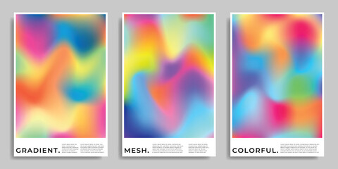 Set of colorful fluid banners or poster design. Blurred gradient background template copy space bundle. Abstract vibrant modern backdrop design.