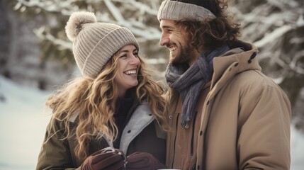 Fototapeta premium A happy couple enjoying a winter day together