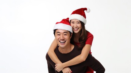 A Happy Couple Wearing Santa Hats and Hugging Each Other