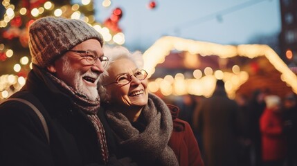 An elderly couple smiling and enjoying the holiday season together - Powered by Adobe