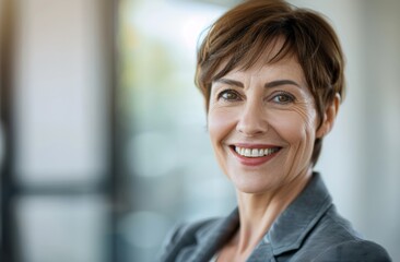 Engaging Smile of Confident Middle-Aged Businesswoman in Modern Office