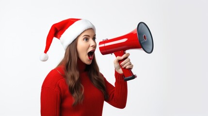 Santa Claus Yelling into a Megaphone - obrazy, fototapety, plakaty