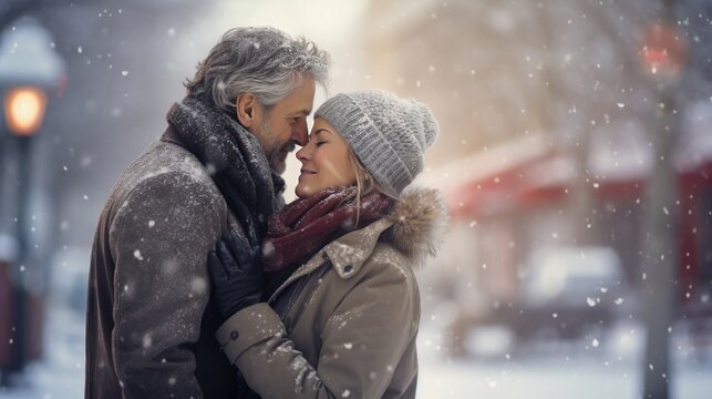 A Couple Cuddling and Sharing a Heartfelt Moment in the Snow