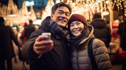 A Happy Couple Taking a Selfie with Their Cellphone, Fictional Character Created By Generated AI.