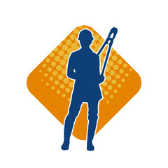 Silhouette of a female worker in pose holding cutting plier tool.