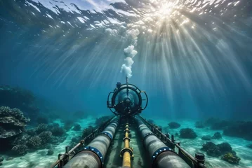 Foto op Canvas an underwater view of a pipeline, transporting oil and gas along the seabed by ai generated © SR Creative Idea