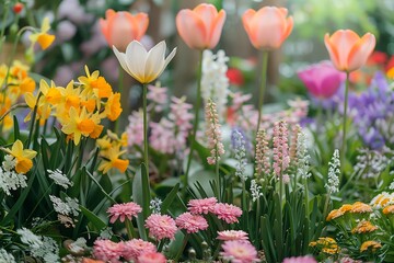 Lush Spring Garden: Thriving Easter Blossoms Amidst Springtime Bloom