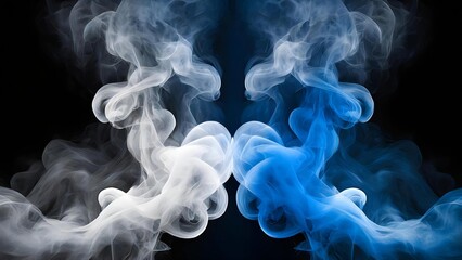blue and white smoke on black background