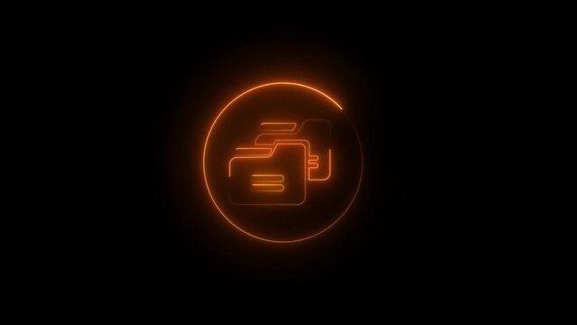 Computer folders animated lineal symbol icon 4K. Neon effect, linear.